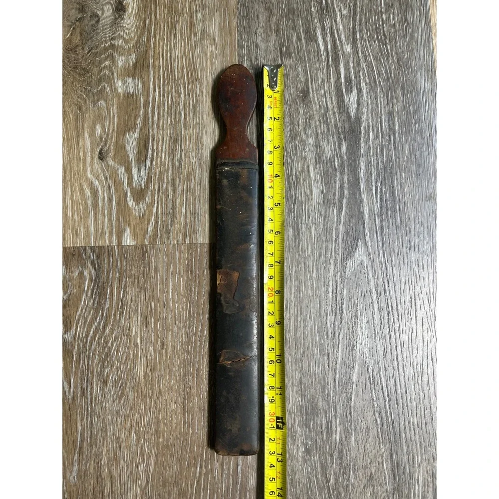 1800's‎ Antique Razor Strop Barber Tool Brown Leather Wood Handle Primitive